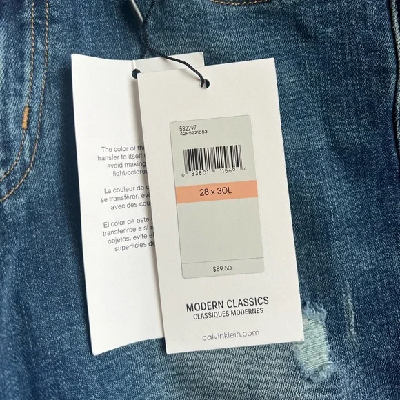 NWT- Calvin Klein Jeans- Mid Rise Skinny Distressed Jeans- 28x30 - Picture 4 of 8